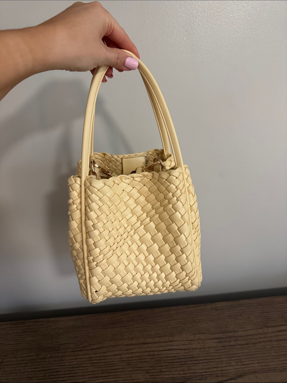 Anthropologie Woven Bucket Bag in Pale Yellow